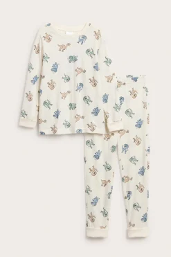 Mønstret pyjamas i bomullstrikot med dinosaurmønster