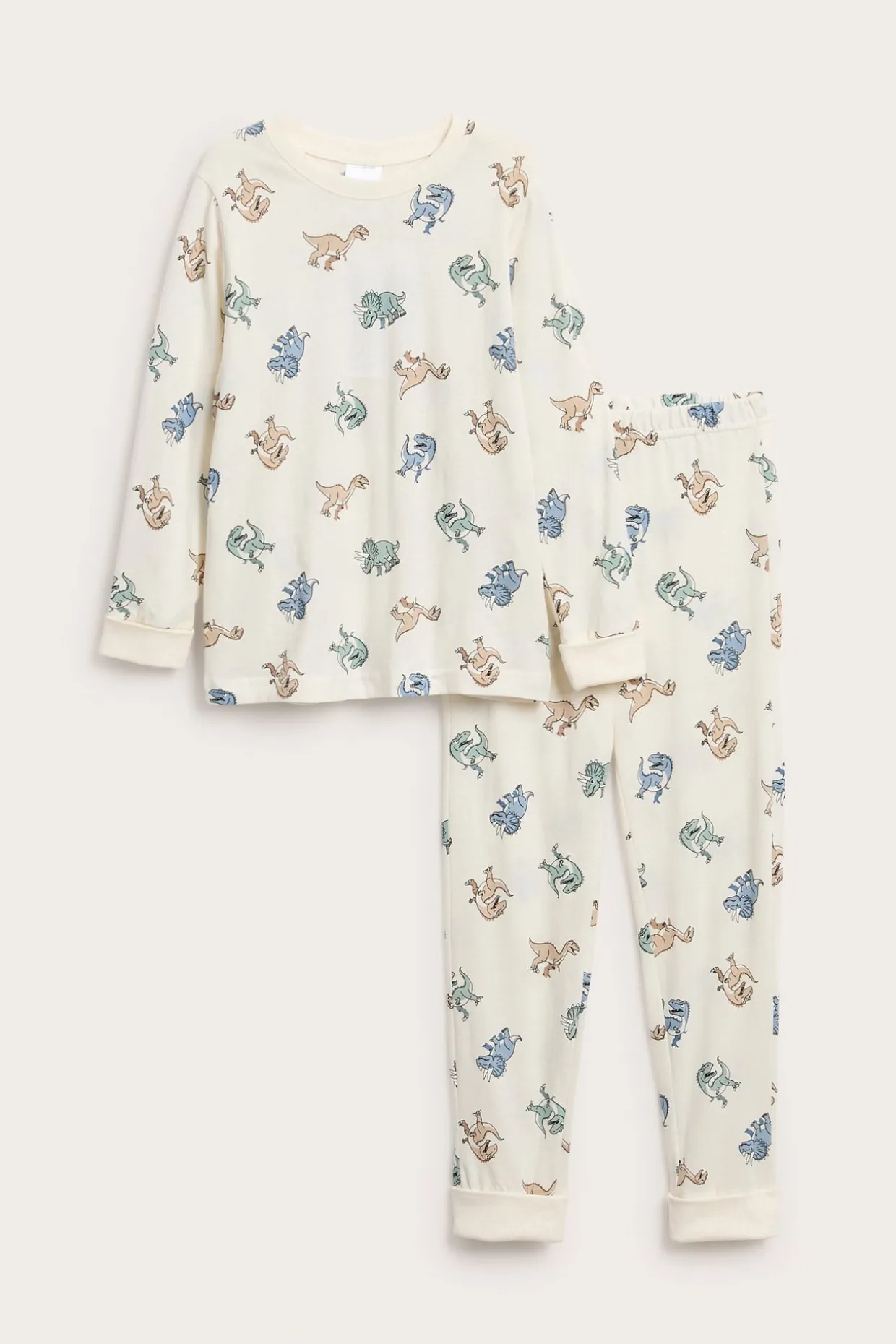Mønstret pyjamas i bomullstrikot med dinosaurmønster