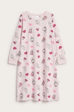 Nattkjole i bomullstrikot med Hello Kitty