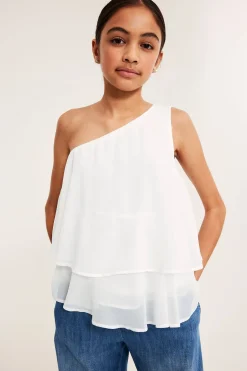 One shoulder-bluse med volanger