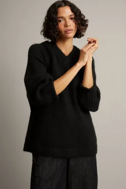 Oversized strikket genser i ullblanding