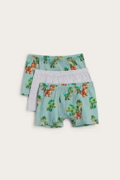 3-pk. boxershorts med dinosaurer i bomullstrikot