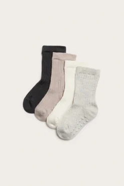 4-pk. ribbestrikkede sokker til baby