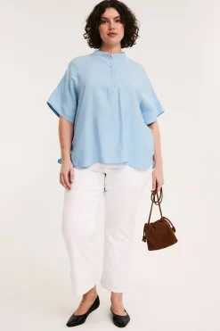 Popover-bluse med korte ermer