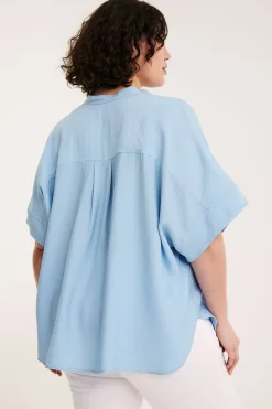 Popover-bluse med korte ermer