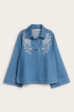 Popover jeansskjorte med broderi