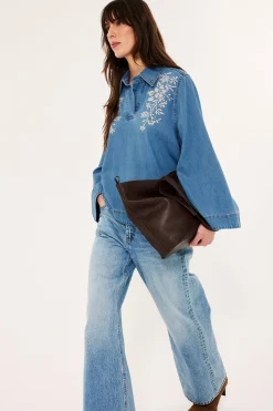Popover jeansskjorte med broderi