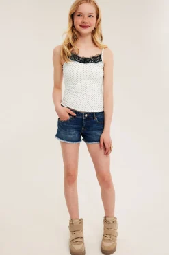 Prikkete singlet med blonder