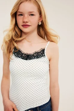 Prikkete singlet med blonder