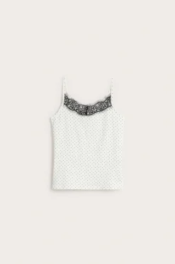 Prikkete singlet med blonder