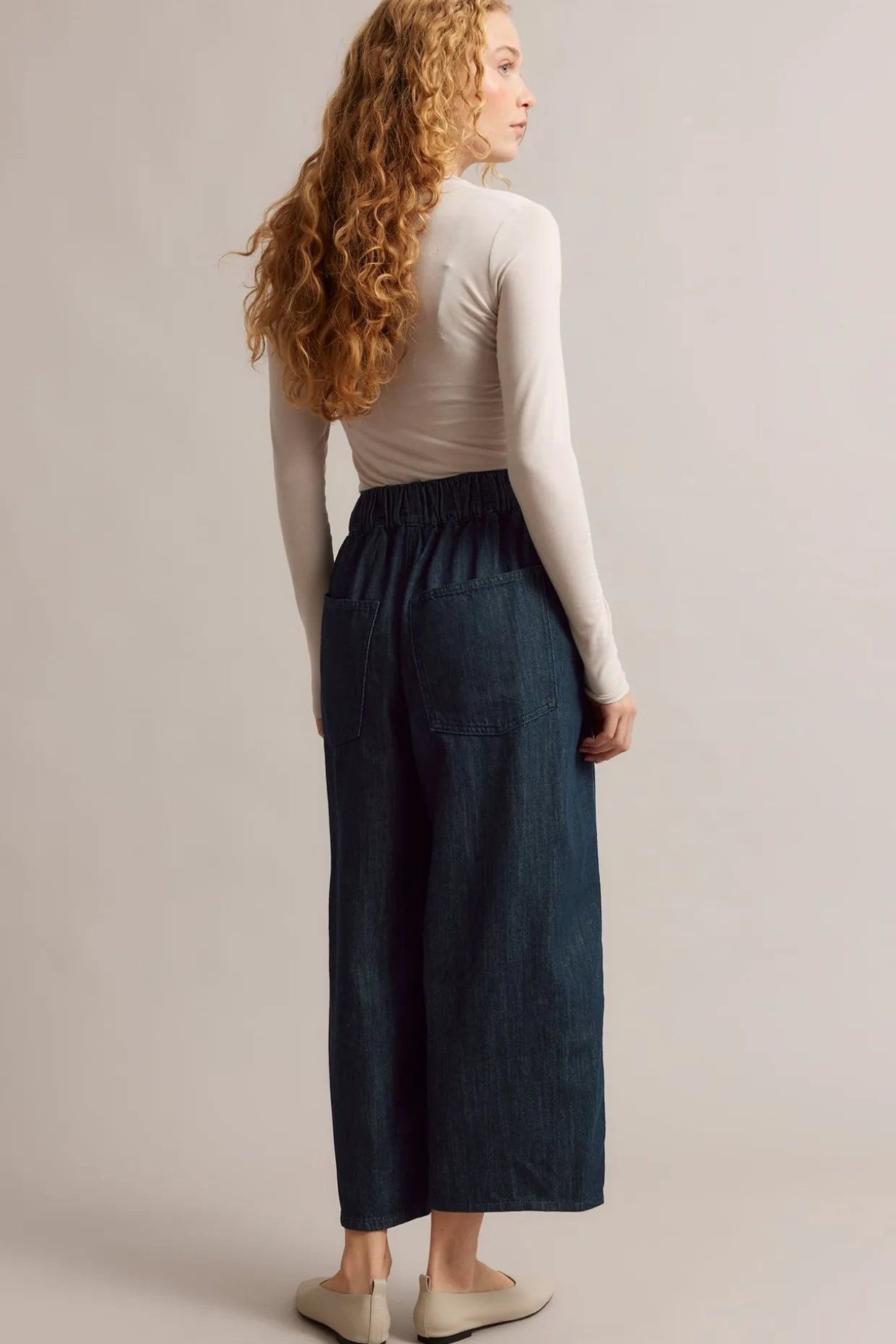 Pull-on jeans barrel fit cropped
