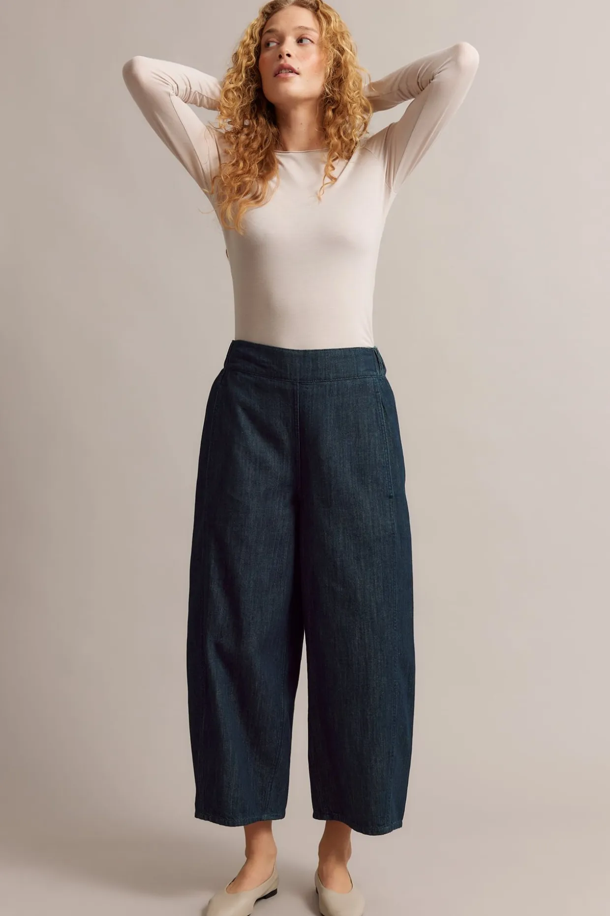 Pull-on jeans barrel fit cropped
