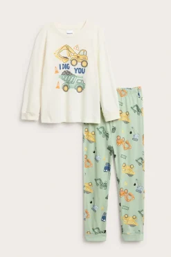 Pyjamas med anleggsmaskiner