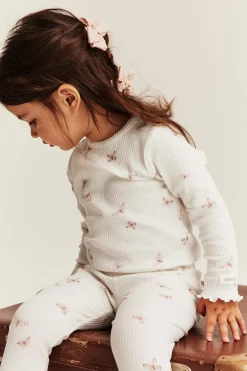 Ribbede leggings med sommerfugler