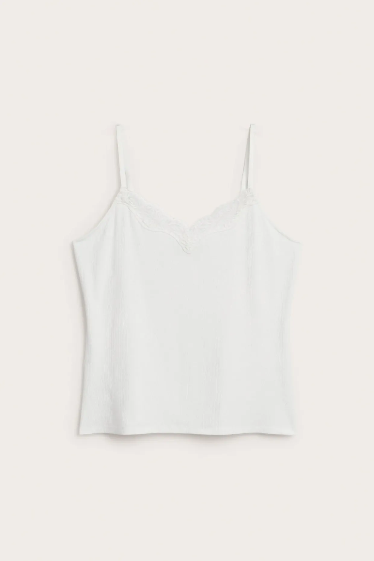 Ribbestrikket singlet med blonder