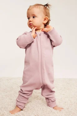 Ribbet jumpsuit med ribbekanter som kan brettes ned
