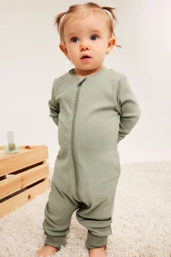 Ribbet jumpsuit med ribbekanter som kan brettes ned