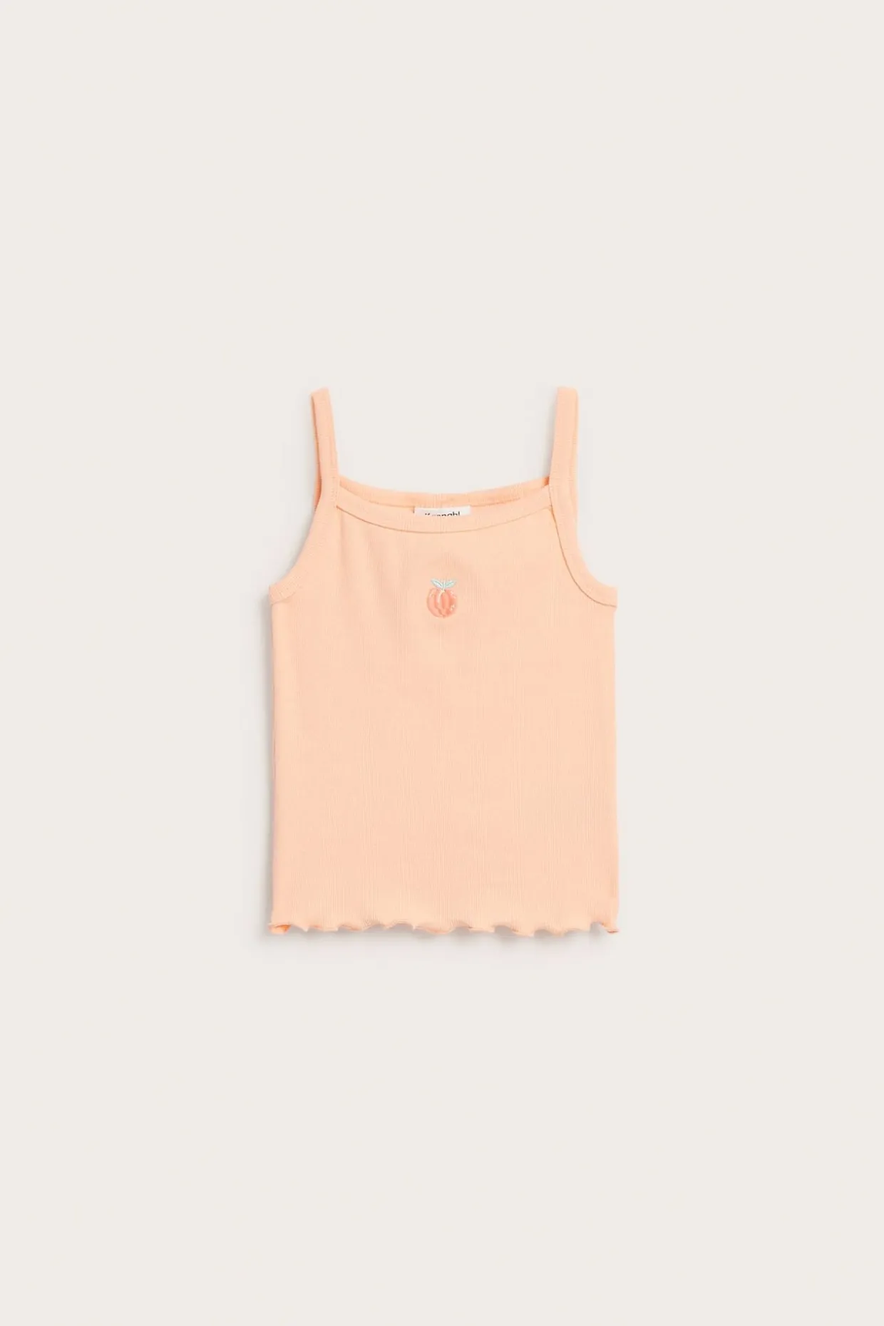 Ribbet singlet med ferskenbroderi