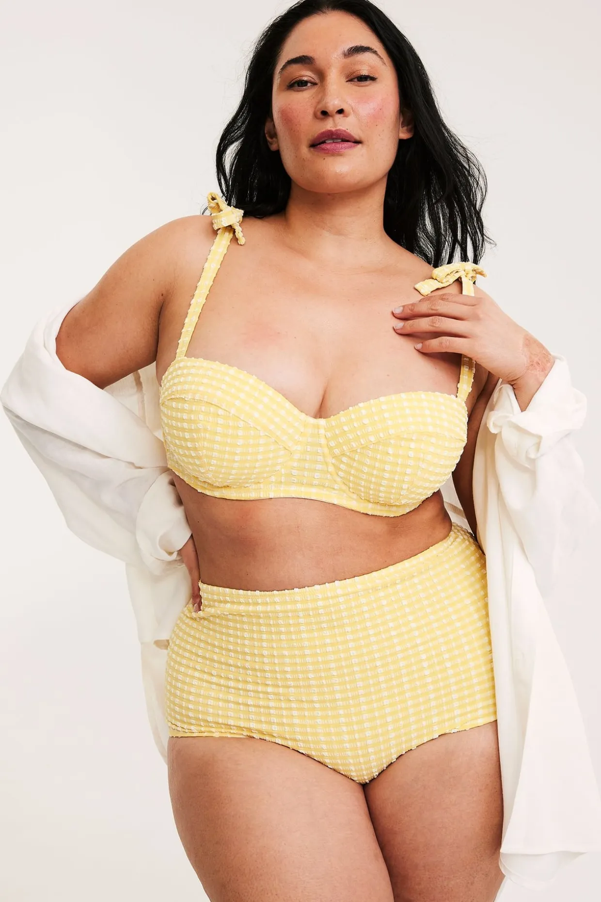 Rutete balconettebikini-BH med knytedetalj