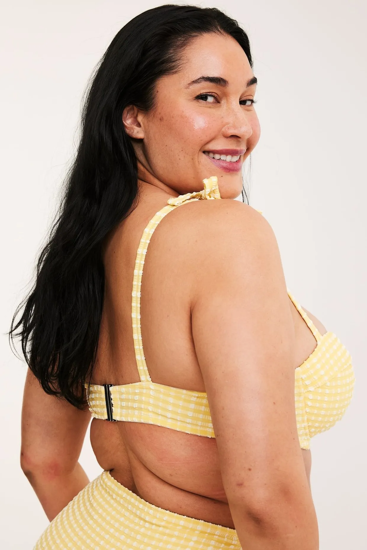 Rutete balconettebikini-BH med knytedetalj