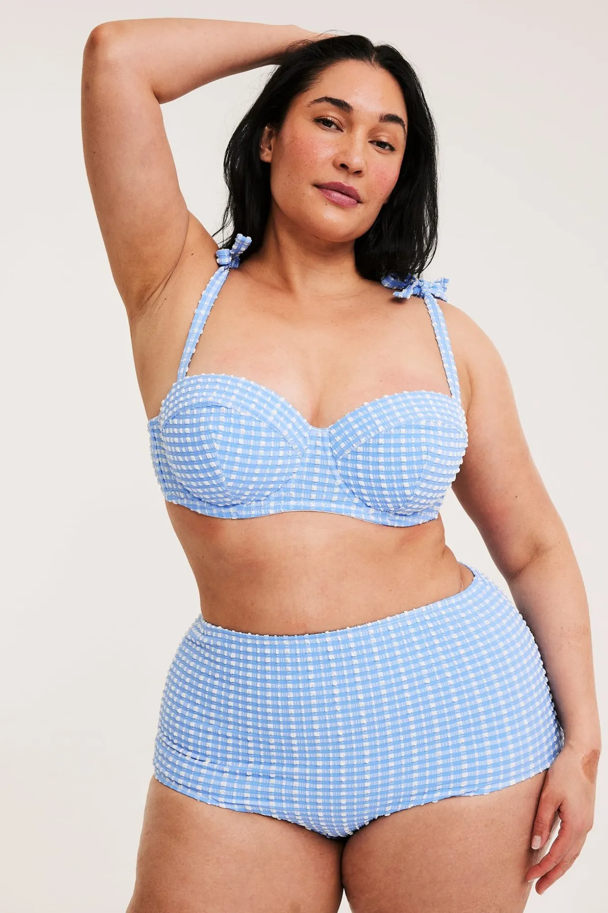 Rutete balconettebikini-BH med knytedetalj