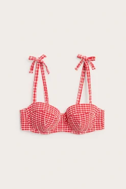 Rutete balconettebikini-BH med knytedetalj