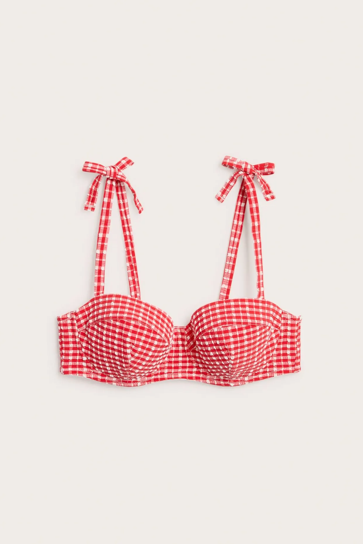 Rutete balconettebikini-BH med knytedetalj
