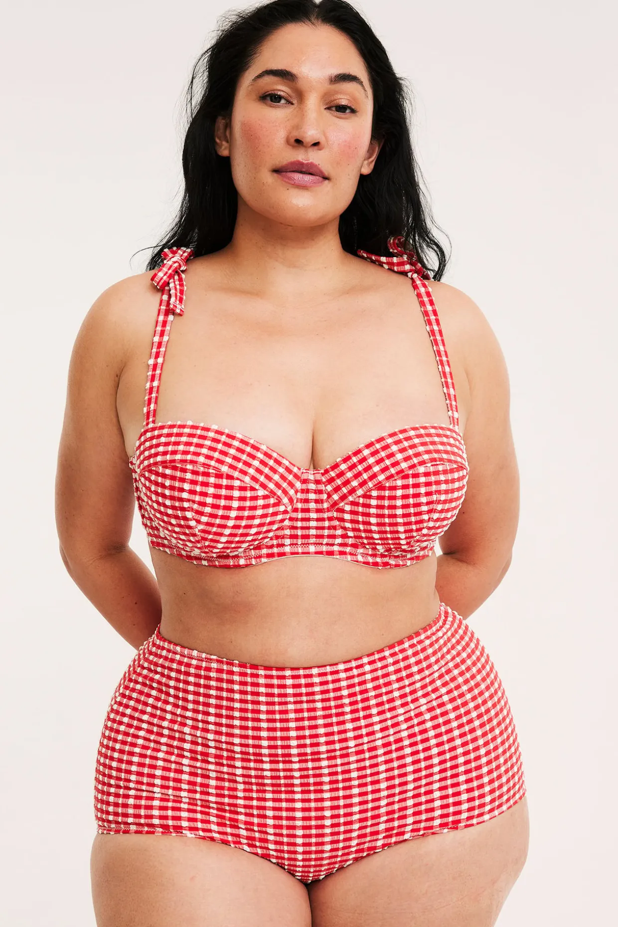 Rutete balconettebikini-BH med knytedetalj