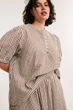 Rutete bluse i seersucker