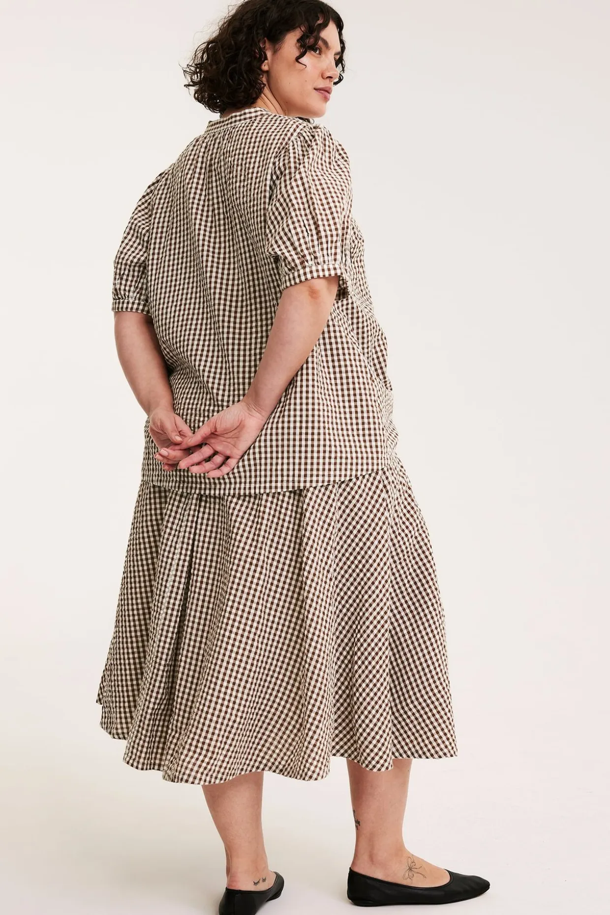 Rutete bluse i seersucker
