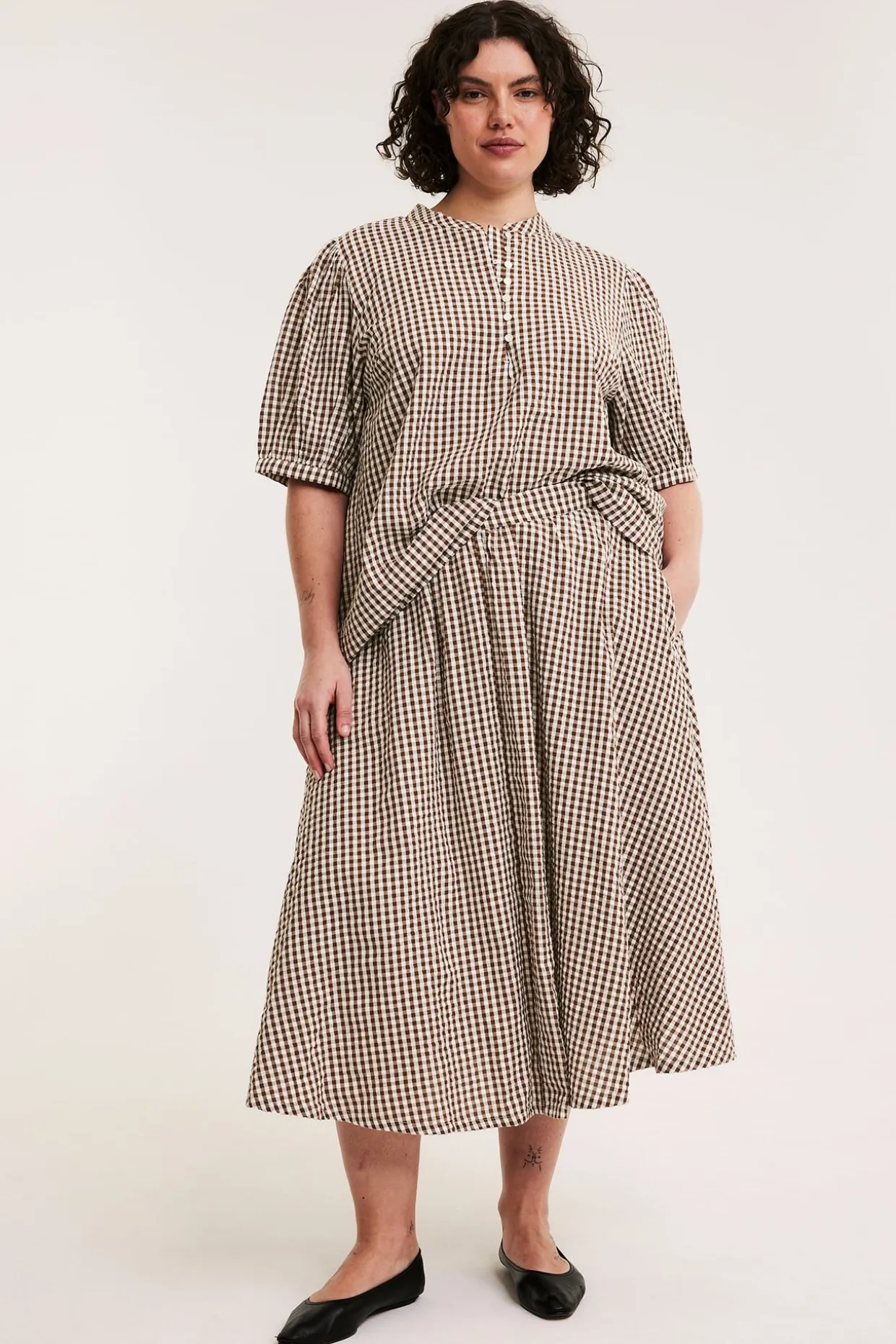 Rutete bluse i seersucker