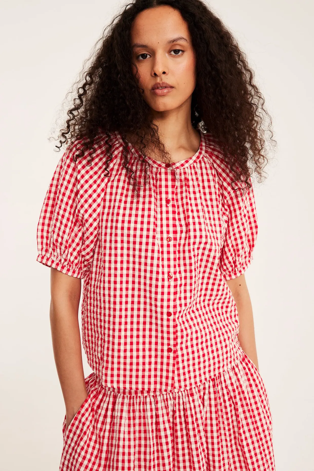 Rutete bluse i seersucker