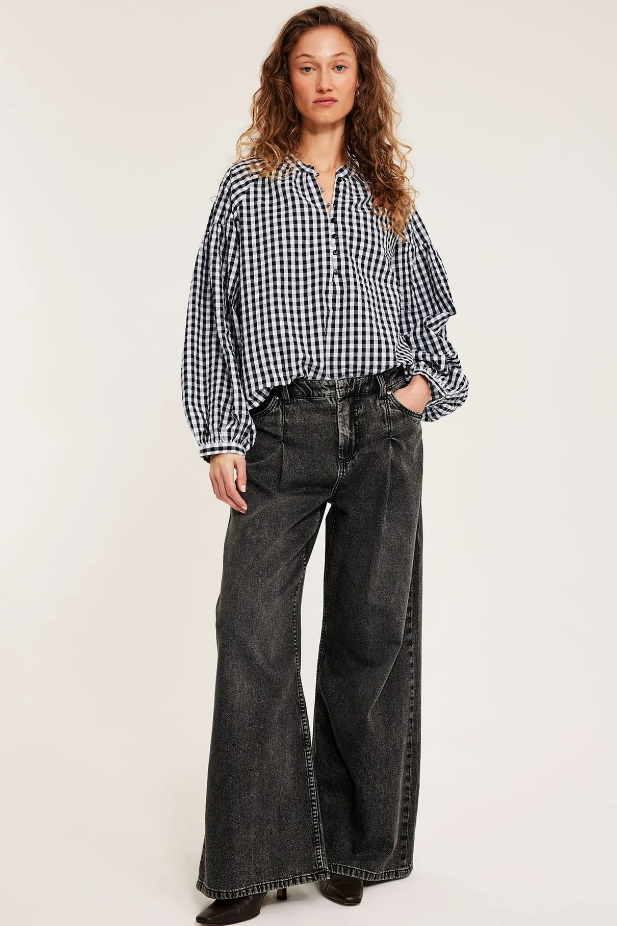 Rutete bluse i seersucker