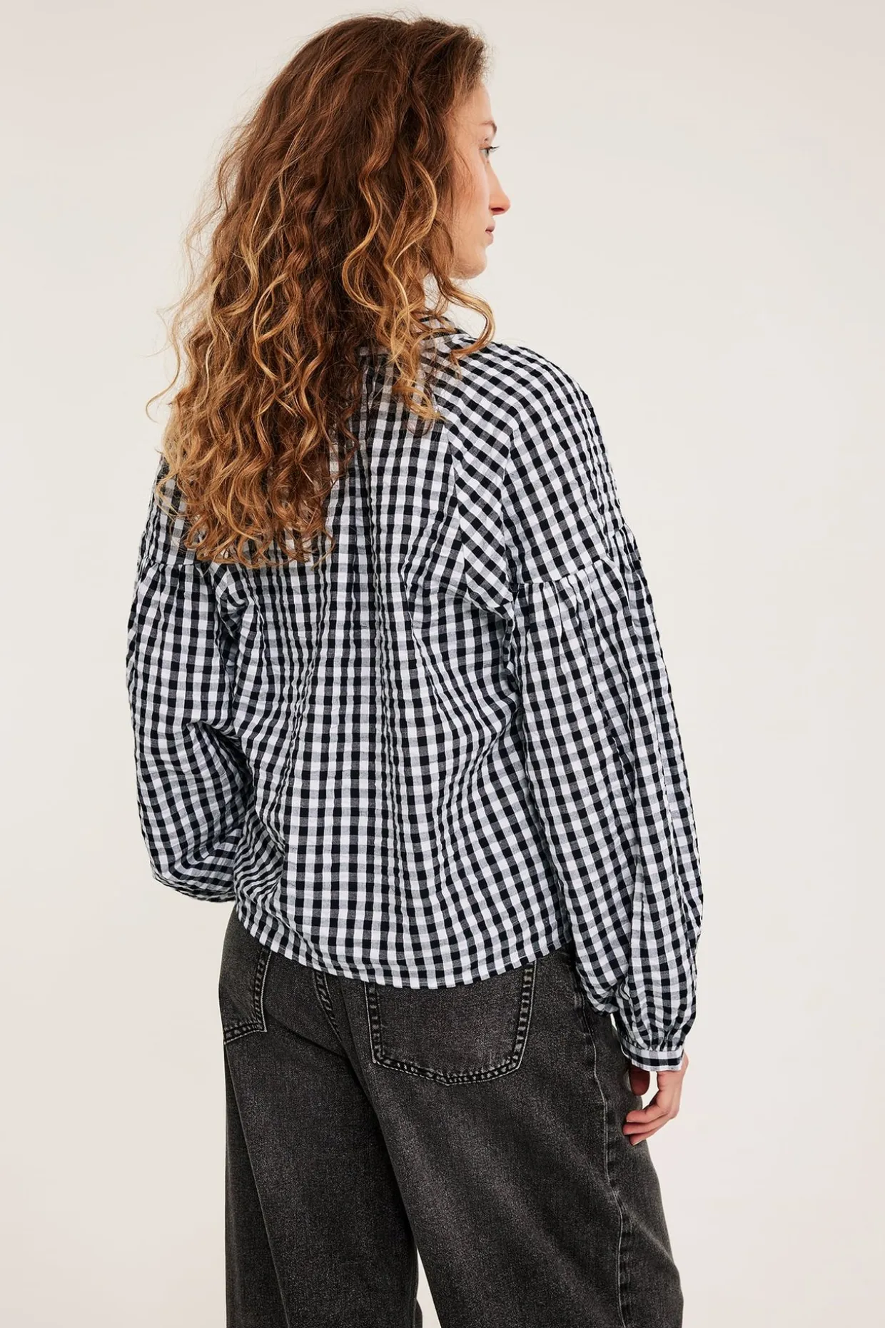 Rutete bluse i seersucker