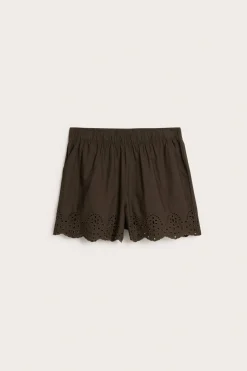 Shorts i bomullspoplin og brodert kant