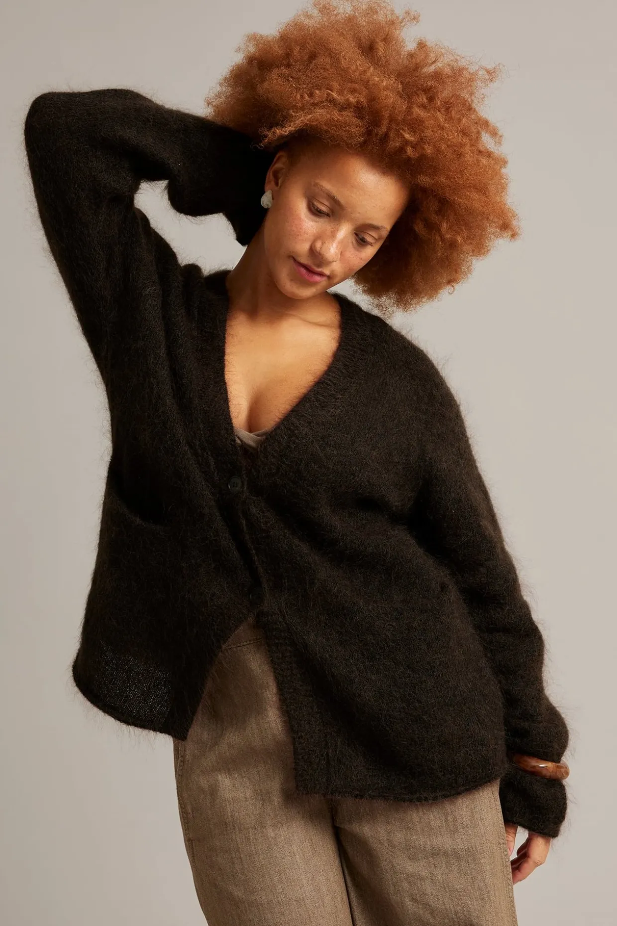 Strikket cardigan i mohairblanding