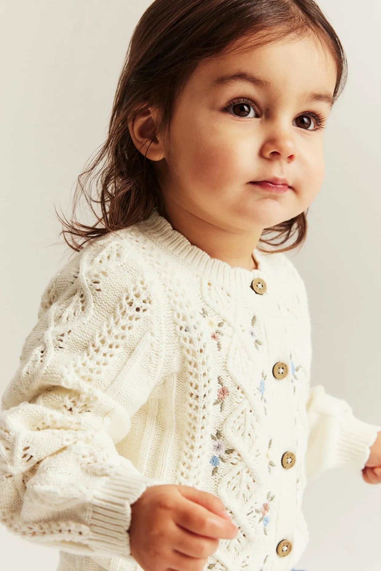Strikket cardigan med blomstermønster