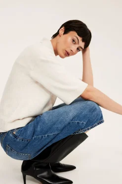 Strikket cardigan med krage og korte ermer