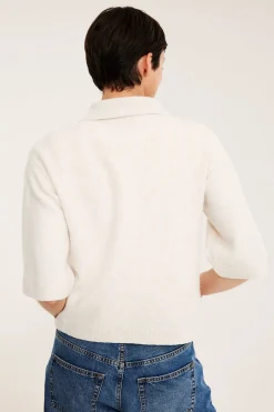 Strikket cardigan med krage og korte ermer