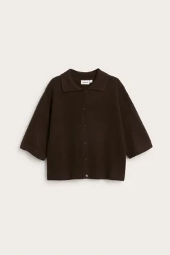 Strikket cardigan med krage og korte ermer