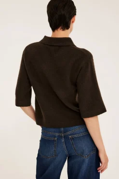 Strikket cardigan med krage og korte ermer