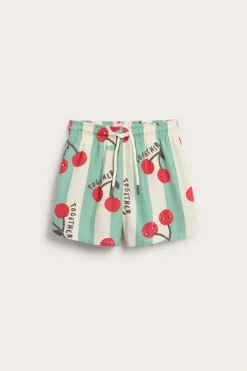 Stripete badeshorts med kirsebær