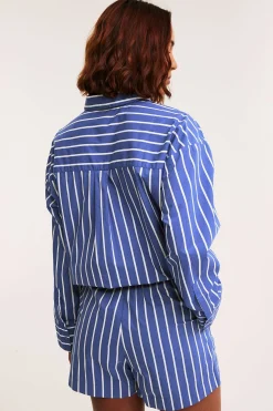 Stripete shorts i bomullspoplin