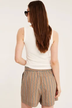 Stripete shorts i bomullspoplin