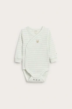 Stripet omslagsbody med broderi