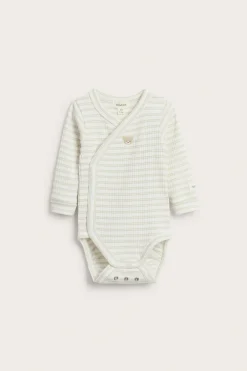 Stripet omslagsbody med broderi