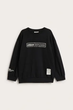 Sweatshirt i bomullstrikot med trykt tekst