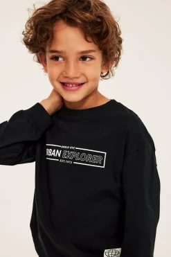 Sweatshirt i bomullstrikot med trykt tekst