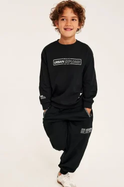 Sweatshirt i bomullstrikot med trykt tekst