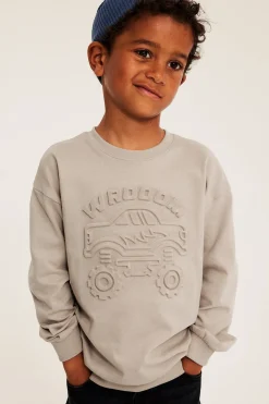 Sweatshirt i bomullstrikot med 3D-motiv av en monsterbil